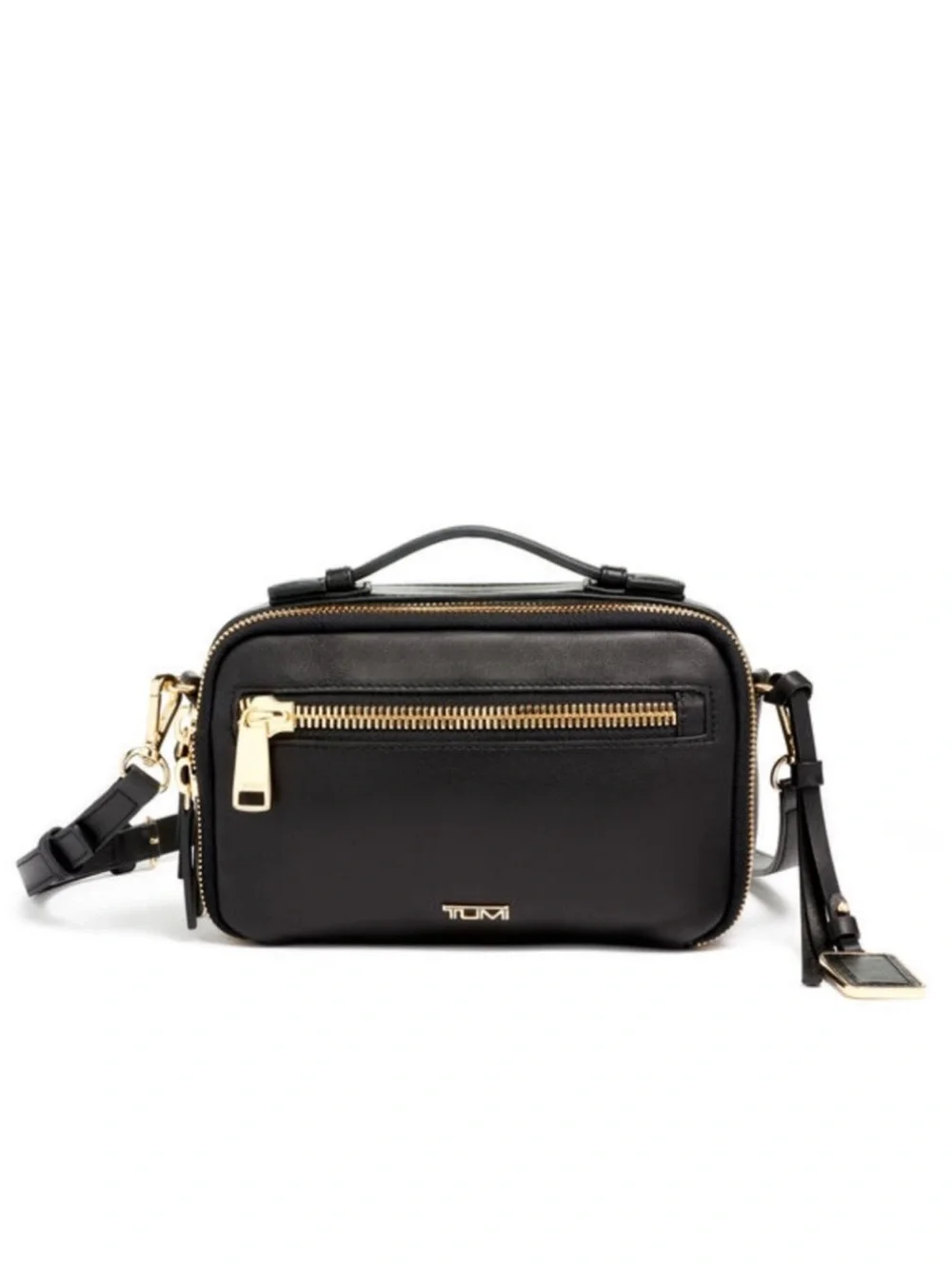 TUMI Voyageur Crossbody NWT Black Leather Gold